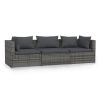 Wicker Patio Furniture 3 Piece with Cushions Gray Poly Rattan