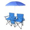 Double Folding Picnic Chairs w/Umbrella Mini Table Beverage Holder & Carrying Bag