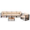 Grand patio 6-Piece Wicker Patio Furniture Set, All-Weather Outdoor Conversation Set Sectional Sofa with Water Resistant Beige Thick Cushions and Coff