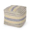 Western Handcrafted Fabric Pouf, Natural Blue