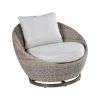 Cozy Outdoor Set - Swivel Woven Chairs, Side Table - All-Weather Resin Wicker, Powder-Coated Aluminum, Fully Assembled