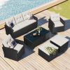 GO 6-piece All-Weather Wicker PE rattan Patio Outdoor Dining Conversation Sectional Set with coffee table, wicker sofas, ottomans, removable cushions