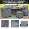 6-Piece Outdoor Rattan Wicker Set Patio Garden Backyard Sofa; Chair; Stools and Table(Gray Rattan+Gray Cushion)