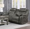 Classic Brownish Gray 1pc Double Reclining Loveseat with Storage Console Cupholder Plush Comfort Pillow-Top Arms Vertical Tufting Solid Wood Transitio