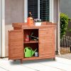 TOPMAX Outdoor 39" Potting Bench Table, Rustic Garden Wood Workstation Storage Cabinet Garden Shed with 2-Tier Shelves and Side Hook, Orange