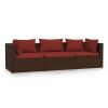 Wicker Patio Furniture 3 Piece with Cushions Brown Poly Rattan