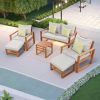 TOPMAX Outdoor Patio Wood 6-Piece Conversation Set, Sectional Garden Seating Groups Chat Set with Ottomans and Cushions for Backyard, Poolside, Balcon