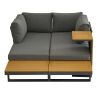 Aluminum Patio Furniture Set, Outdoor L-Shaped Sectional Sofa with Plastic Wood Side Table and Soft Cushion for Backyard Poolside