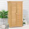 TOPMAX Wooden Garden Shed 3-tier Patio Storage Cabinet Outdoor Organizer Wooden Lockers with Fir Wood (Natural Wood Color -Shutter Design)