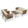 GO 4-Piece Rope Sofa Set with Thick Cushions and Toughened Glass Table, All-Weather Patio Furniture Set For 4 Person With Loveseat, Beige