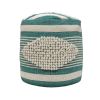 Diamond Handcrafted Fabric Cylindrical Pouf, White and Teal