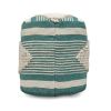 Diamond Handcrafted Fabric Cylindrical Pouf, White and Teal