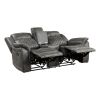 Classic Brownish Gray 1pc Double Reclining Loveseat with Storage Console Cupholder Plush Comfort Pillow-Top Arms Vertical Tufting Solid Wood Transitio