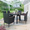 7-Piece Outdoor Patio Dining Set, Garden PE Rattan Wicker Dining Table and Chairs Set, Acacia Wood Tabletop, Stackable Armrest Chairs with Cushions, R