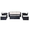 GO 6-piece All-Weather Wicker PE rattan Patio Outdoor Dining Conversation Sectional Set with coffee table, wicker sofas, ottomans, removable cushions