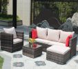 Rattan Patio Furniture Set Wicker Sofa Cushioned Sectional Furniture Set Garden Patio Sofa Set (4 Pieces, Brown)