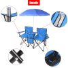 Double Folding Picnic Chairs w/Umbrella Mini Table Beverage Holder & Carrying Bag