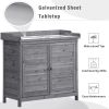 TOPMAX Outdoor 39" Potting Bench Table, Rustic Garden Wood Workstation Storage Cabinet Garden Shed with 2-Tier Shelves and Side Hook, Grey