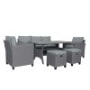 6-Piece Outdoor Rattan Wicker Set Patio Garden Backyard Sofa; Chair; Stools and Table(Gray Rattan+Gray Cushion)