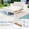 TOPMAX Modern Outdoor Daybed Patio Metal Daybed with Wood Topped Side Spaces for Drinks, 2 in 1 Padded Chaise Lounges for Poolside, Balcony, Deck, Bei