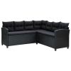 6 Piece Patio Lounge Set with Cushions Poly Rattan Black