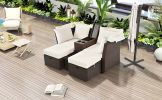 2-Seater Outdoor Patio Daybed Outdoor Double Daybed Outdoor Loveseat Sofa Set with Foldable Awning and Cushions for Garden, Balcony, Poolside, Beige