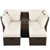 2-Seater Outdoor Patio Daybed Outdoor Double Daybed Outdoor Loveseat Sofa Set with Foldable Awning and Cushions for Garden, Balcony, Poolside, Beige