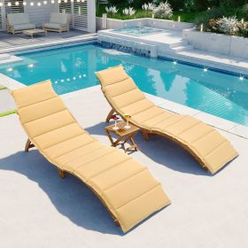 Outdoor Patio Wood Portable Extended Chaise Lounge Set with Foldable Tea Table for Balcony; Poolside; Garden (Color: Brown)