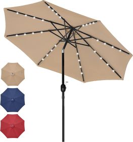 9' Solar Umbrella 32 LED Lighted Patio Umbrella Table Market Umbrella with Push Button Tilt/Crank Outdoor Umbrella for Garden, Deck, Backyard and Pool (Color: as Pic)