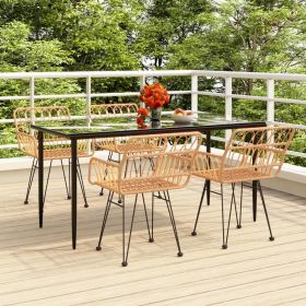 5 Piece Patio Dining Set Poly Rattan (Color: Brown)