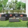 8-pieces Outdoor Wicker Round Sofa Set, Half-Moon Sectional Sets All Weather, Curved Sofa Set With Rectangular Coffee Table, PE Rattan Water-resistant