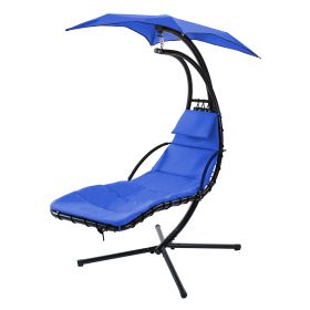 Hanging Chaise Lounger with Removable Canopy, Outdoor Swing Chair with Built-in Pillow, Hanging Curved Chaise Lounge Chair Swing for Patio Porch Pools (Color: Navy)