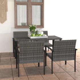 5 Piece Patio Dining Set Poly Rattan Gray (Color: Grey)