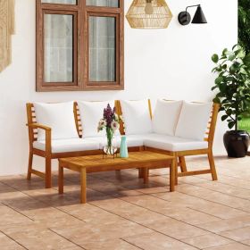 4 Piece Patio Lounge Set with Cushion Cream Solid Acacia Wood (Color: Brown)