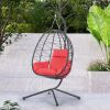 Egg Chair with Stand Indoor Outdoor Swing Chair Patio Wicker Hanging Egg Chair Hanging Basket Chair Hammock Chair with Stand for Bedroom Living Room B