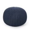 Bordeaux Knitted Cotton Round Pouf, Navy Blue