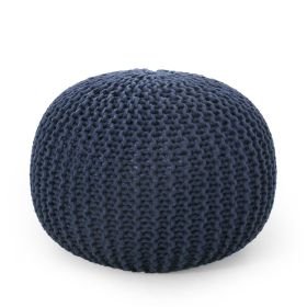 Bordeaux Knitted Cotton Round Pouf, Navy Blue (Color: as Pic)