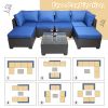 7 Pieces Outdoor Patio Sectional Sofa Couch, Silver Gray PE Wicker Furniture Conversation Sets with Washable Cushions & Glass Coffee Table for Garden,