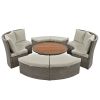 TOPMAX Patio 5-Piece Round Rattan Sectional Sofa Set All-Weather PE Wicker Sunbed Daybed with Round Liftable Table and Washable Cushions for Outdoor B