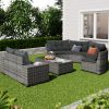 8-pieces Outdoor Wicker Round Sofa Set, Half-Moon Sectional Sets All Weather, Curved Sofa Set With Rectangular Coffee Table, PE Rattan Water-resistant