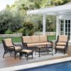 5-Person Rattan Patio Conversation Sets for Garden Backyard, Navy Blue