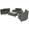 8-pieces Outdoor Wicker Round Sofa Set, Half-Moon Sectional Sets All Weather, Curved Sofa Set With Rectangular Coffee Table, PE Rattan Water-resistant