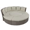 TOPMAX Patio 5-Piece Round Rattan Sectional Sofa Set All-Weather PE Wicker Sunbed Daybed with Round Liftable Table and Washable Cushions for Outdoor B