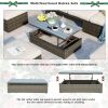 Patio Furniture Sets;  5-Piece Patio Wicker Sofa with Adustable Backrest;  Cushions;  Ottomans and Lift Top Coffee Table