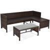 3 Pieces Outdoor Patio Corner Rattan Sofa Set