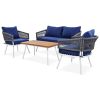 K&K 4-Piece Boho Rope Patio Furniture Set, Outdoor Furniture with Acacia Wood Table, Patio Conversation Set with Deep Seating & Thick Cushion for Back