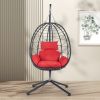 Egg Chair with Stand Indoor Outdoor Swing Chair Patio Wicker Hanging Egg Chair Hanging Basket Chair Hammock Chair with Stand for Bedroom Living Room B