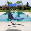 Hanging Chaise Lounger with Removable Canopy, Outdoor Swing Chair with Built-in Pillow, Hanging Curved Chaise Lounge Chair Swing for Patio Porch Pools