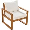 Outdoor Patio Wood 6-Piece Conversation Set; Sectional Garden Seating Groups Chat Set with Ottomans and Cushions for Backyard; Poolside; Balcony