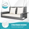 2-Person Patio PE Wicker Hanging Porch Swing Bench Chair Cushion 800 Pounds